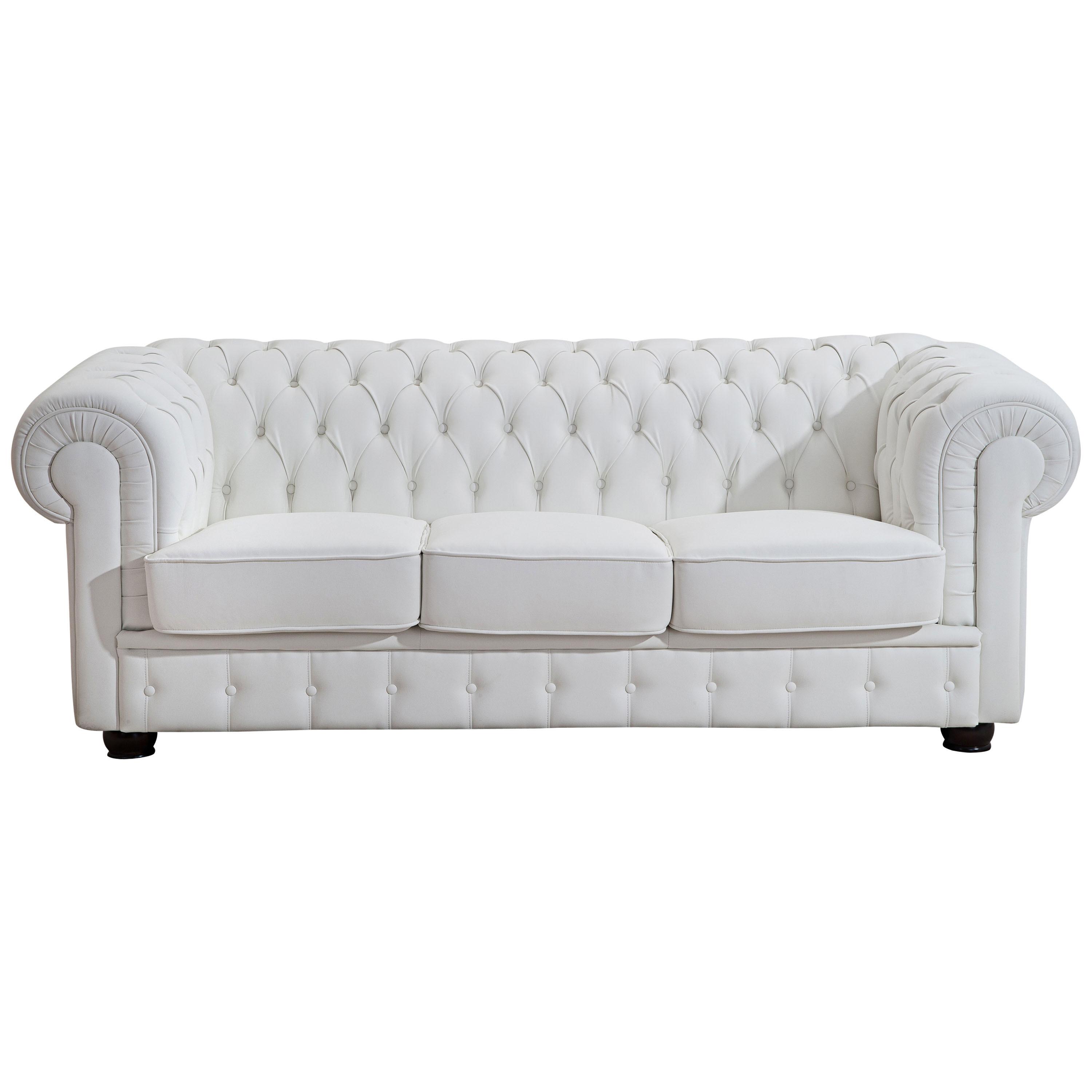 Chesterfield-Sofa Bridgeport Weiß 3-Sitzer, Lederlook - Nussbaumfarben/Weiß, Design, Textil (200/76/98cm) - Max Winzer