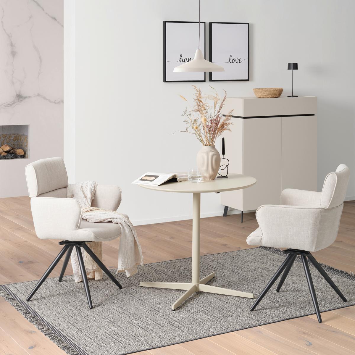 Armlehnstuhl Elis Webstoff Beige, B: 62 cm - Beige/Schwarz, KONVENTIONELL, Textil/Metall (62/89/62cm) - Livetastic