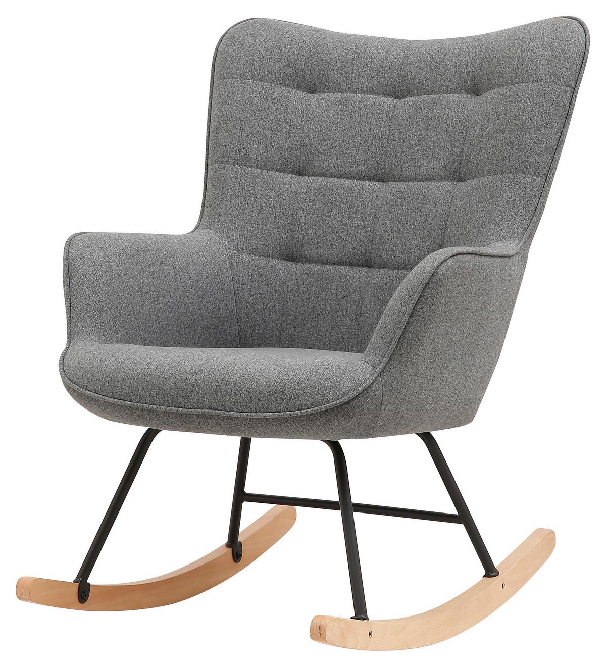 Schaukelstuhl mit Armlehnen Richie Echtholz/Webstoff Grau - Buchefarben/Schwarz, MODERN, Holz/Textil (72/92/92cm) - MID.YOU