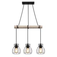 Hängeleuchte 15326-3h - Schwarz/Naturfarben, KONVENTIONELL, Holz/Metall (50/14/140cm) - Globo