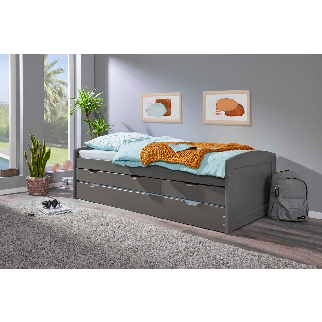 Stauraumbett Kiefer Massiv 90x200 Lena Grau