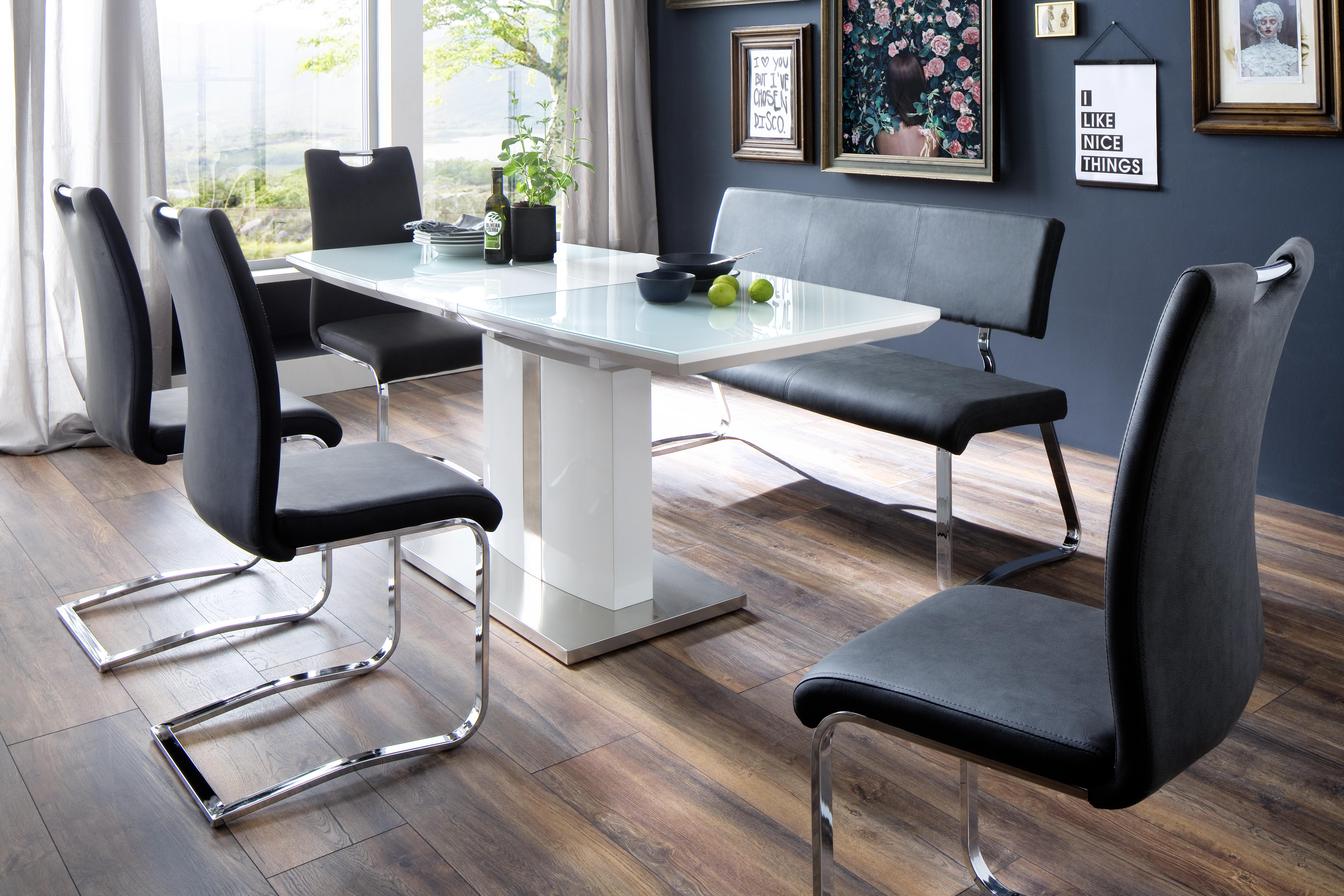 Esstisch ausziehbar Najuma 140-180x80 cm Weiß - Weiß, Design, Glas/Holzwerkstoff (140-180/80/76cm) - Livetastic