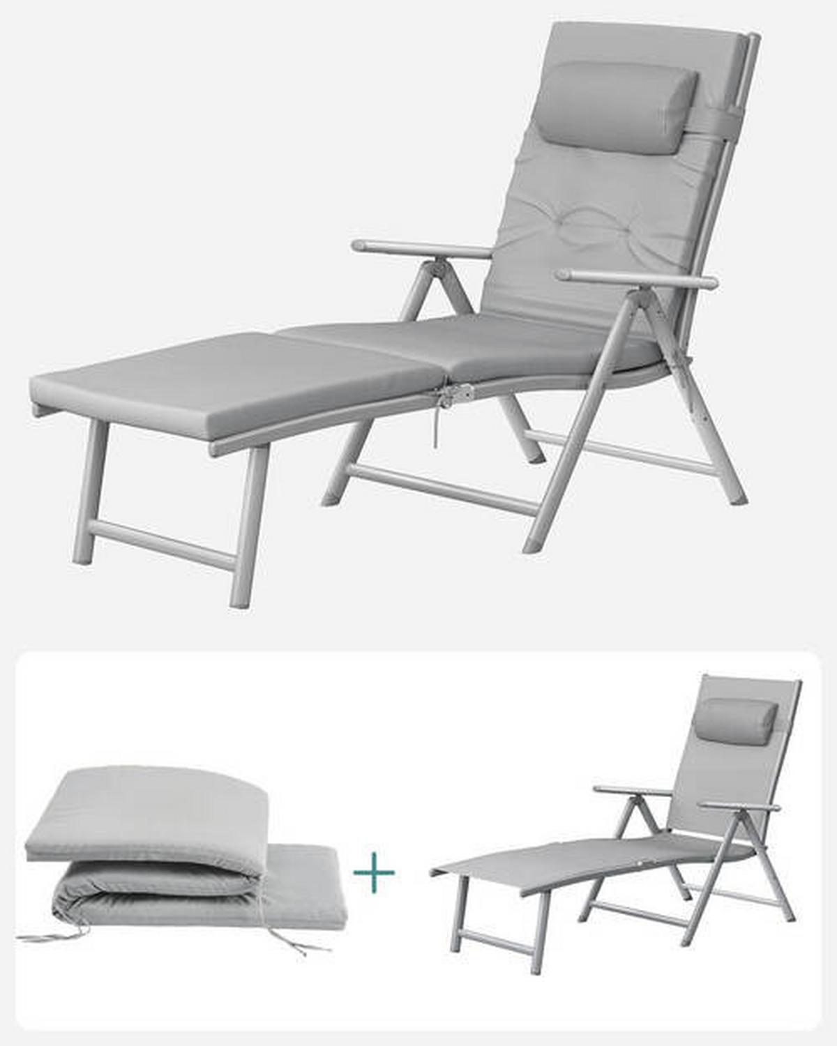 Sonnenliege Grau verstellbar, B: 61cm - Grau, Basics, Textil/Metall (61/39/183cm) - Modante