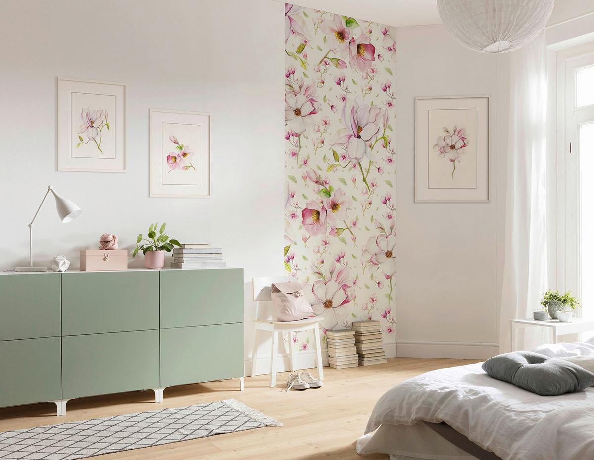 Vliestapete Magnolia Panel - Rosa/Weiß, Basics (100/250cm) - Komar