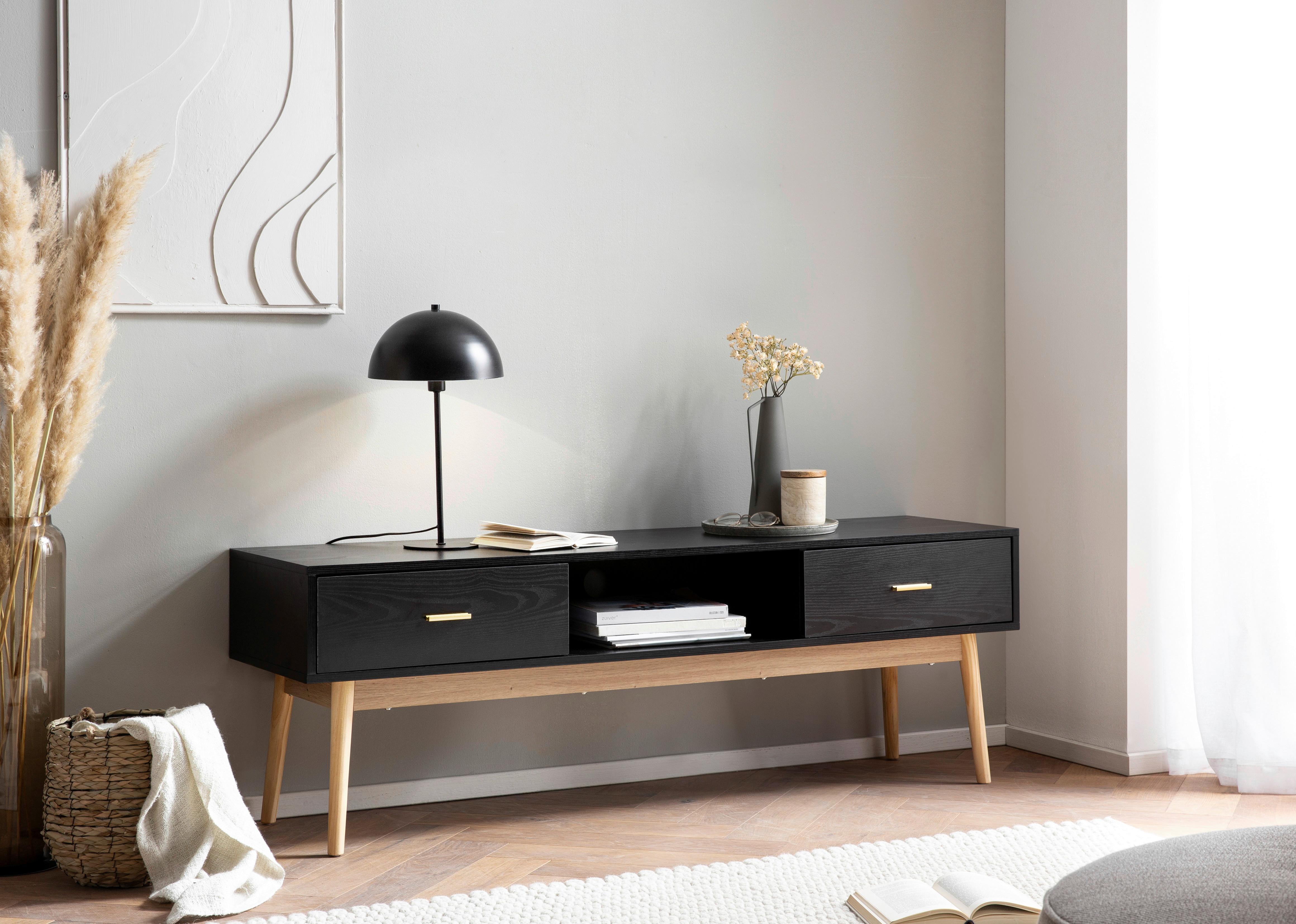 Nízka komoda černá - černá/barvy dubu, Design, kov/dřevo (150/50/40cm) - Livetastic