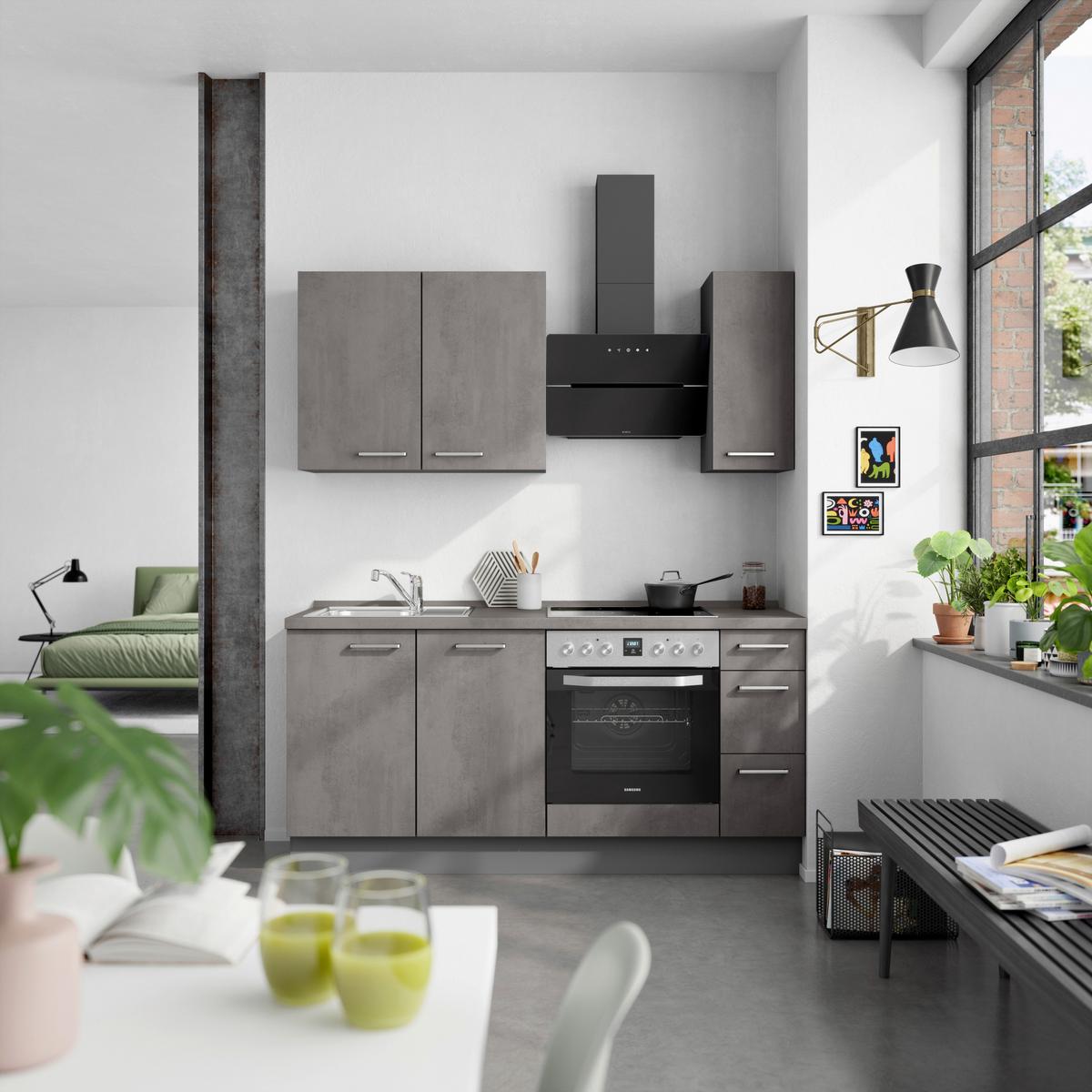 Kuchynská linka 180 cm, bridl.šedý betón/bridl.šedá - farba ušľachtilej ocele/bridlicová, Modern, kov/kompozitné drevo (180cm) - Nobilia
