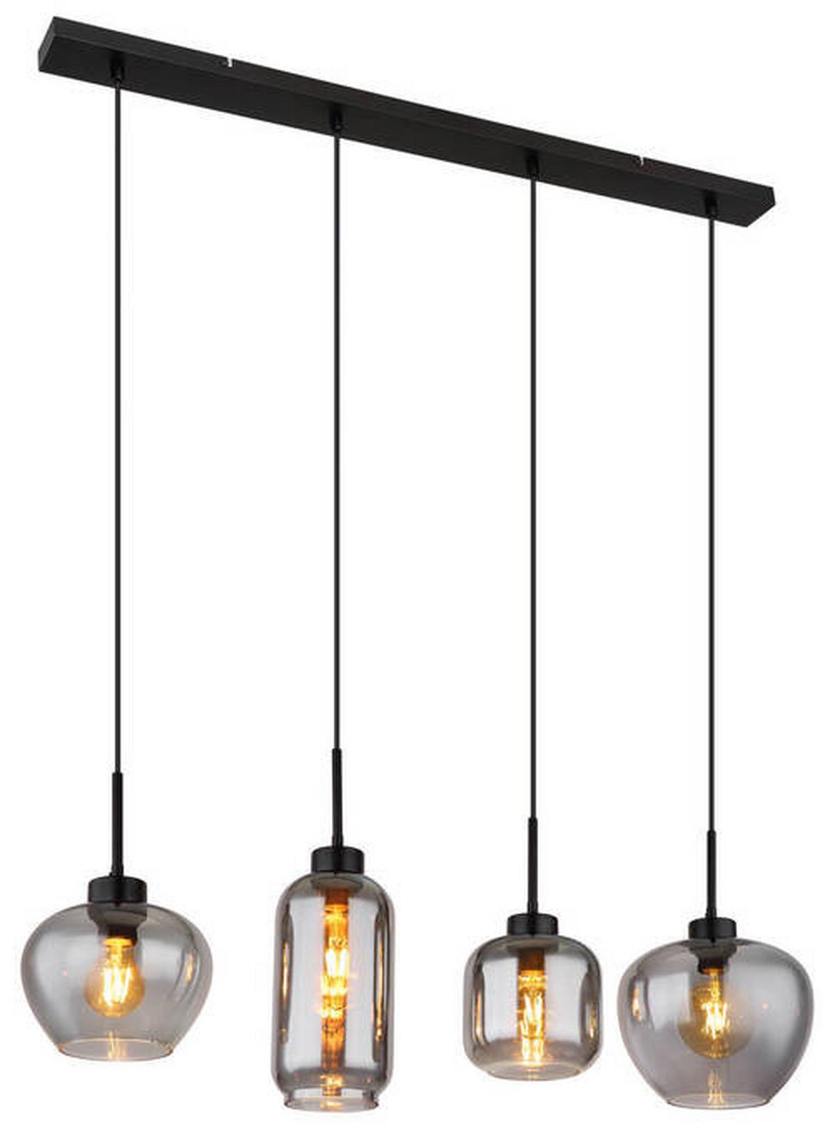 Hängeleuchte 4-Flammig Indoor - Schwarz, Design, Glas/Kunststoff (99,5/24/120cm) - Globo