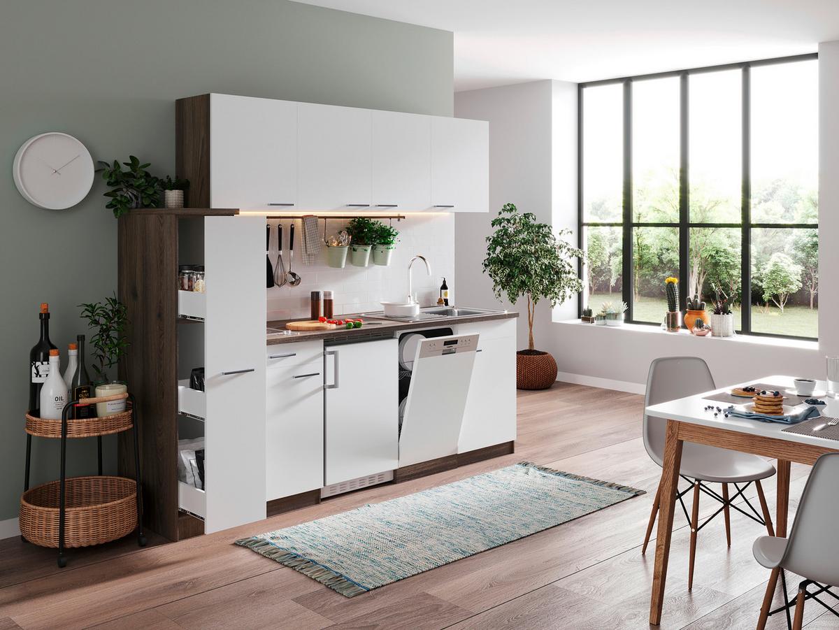 Küchenblock Oliver Singleküche 225 cm - Eichefarben/Weiß, Basics, Holzwerkstoff (225cm) - Respekta