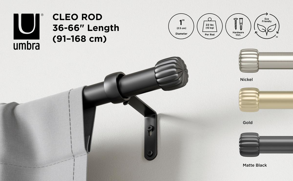 Vorhangstangenset Cleo Nickelfarben L: 91-168 cm - Nickelfarben, KONVENTIONELL, Kunststoff/Metall (91-168cm) - Umbra
