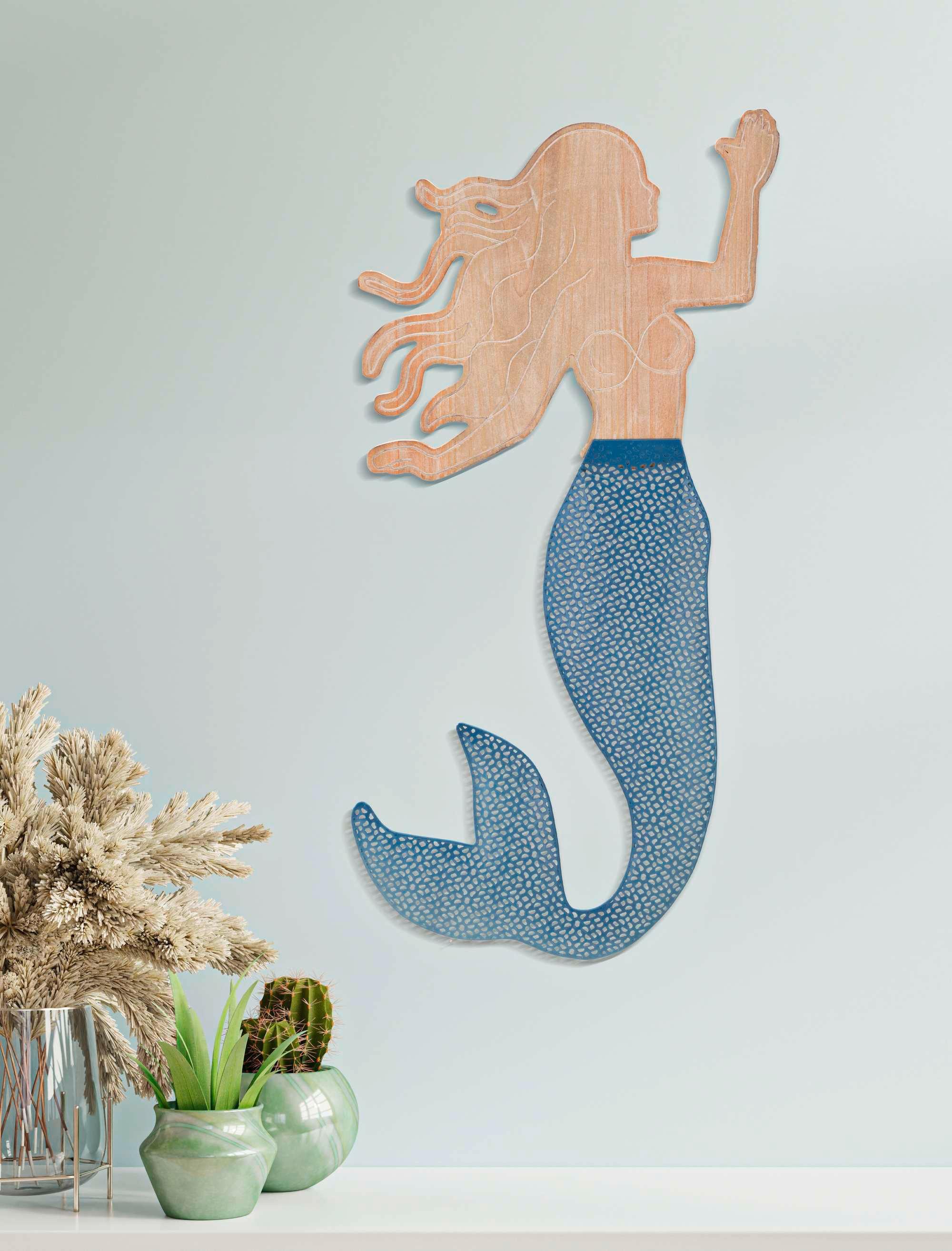 Wanddeko Sirena Blau, Naturfarben B: 30,5 Cm - Basics, Holzwerkstoff/Metall (30,5/60/2cm)