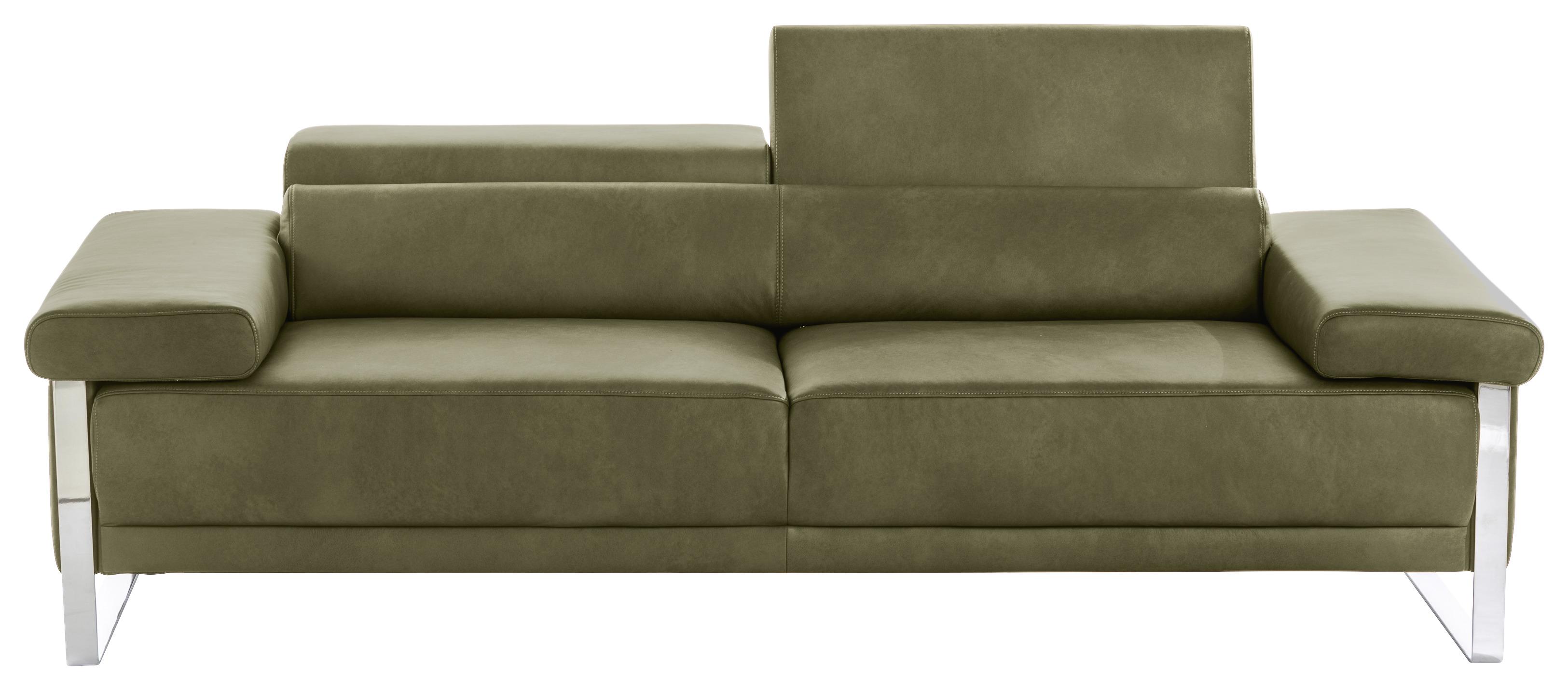 2-Sitzer-Sofa verstellbare Kopfstützen Grün Vintage-Look - Chromfarben/Grün, KONVENTIONELL, Leder (230/71/106cm) - W.Schillig