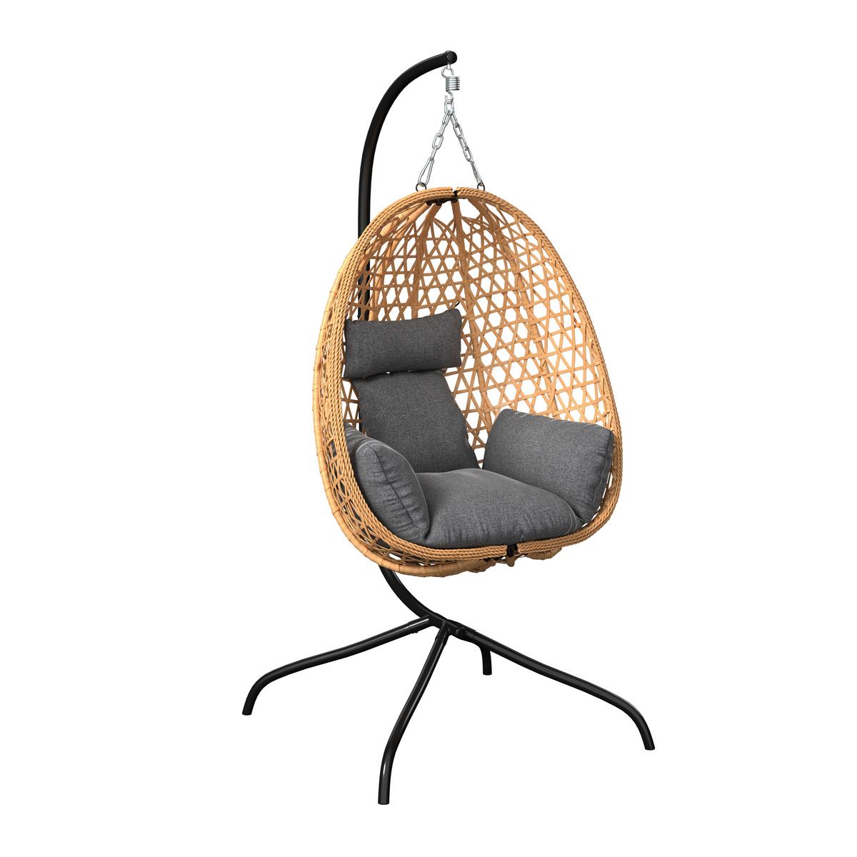 Hängesessel Lena - Schwarz/Naturfarben, MODERN, Kunststoff/Textil (105/198/104cm) - Beldano