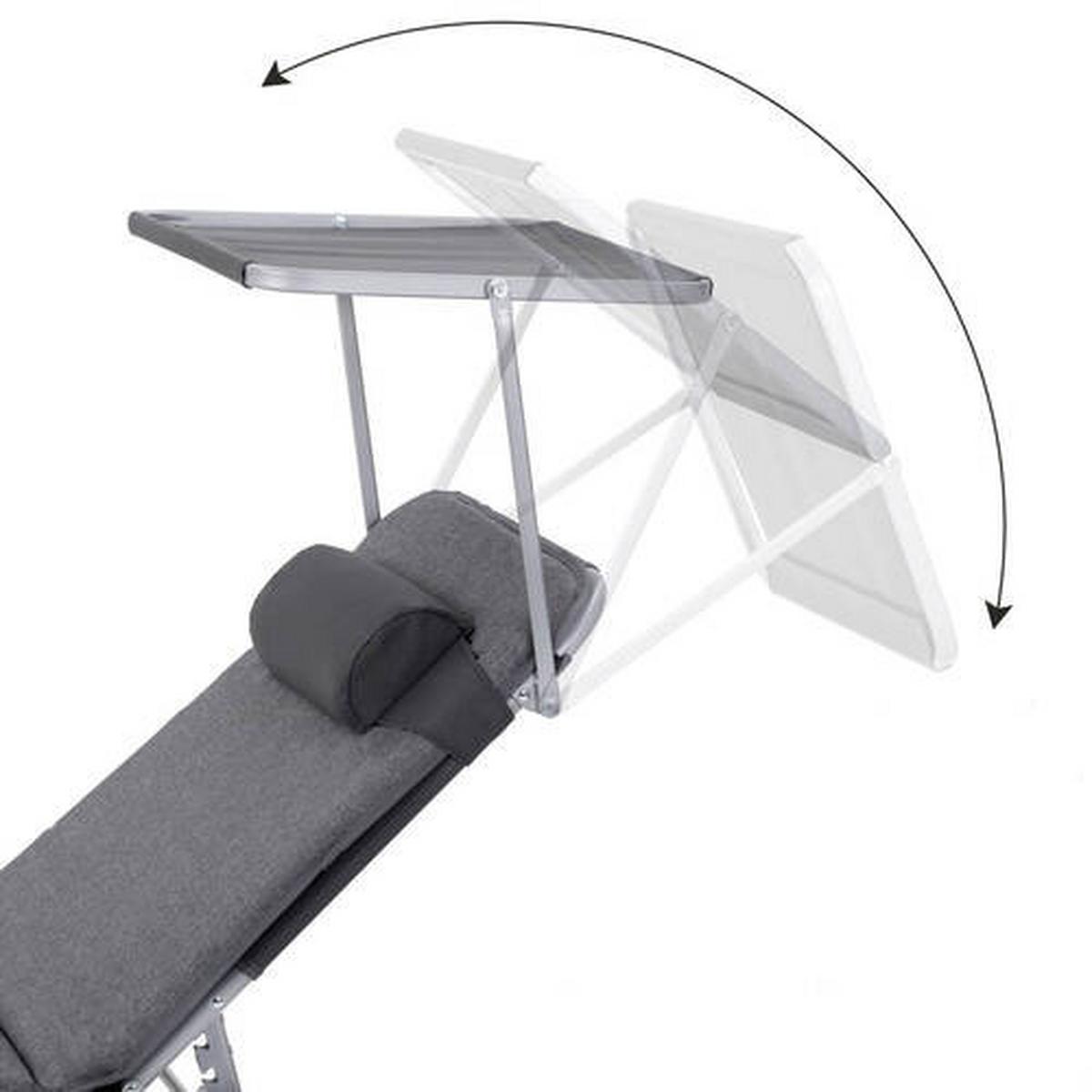 Sonnenliege Hellgrau inkl. Sonnendach, B: 53 cm - Hellgrau, Basics, Textil/Metall (53/29,5/193cm) - Modante