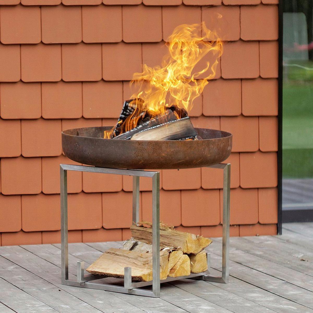 Feuerschale Nagliai M - Edelstahlfarben/Rostfarben, Basics, Metall (63/63/56cm)