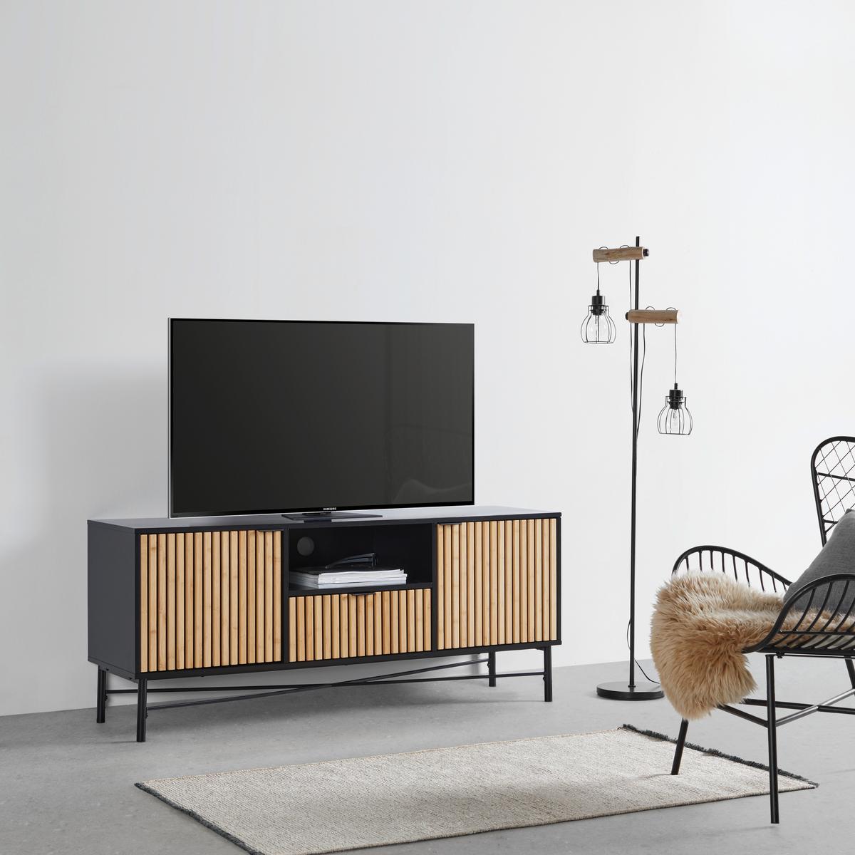 TV komoda MADRID - černá/barvy dubu, Moderní, kov/dřevo (143/60/40cm) - Mömax