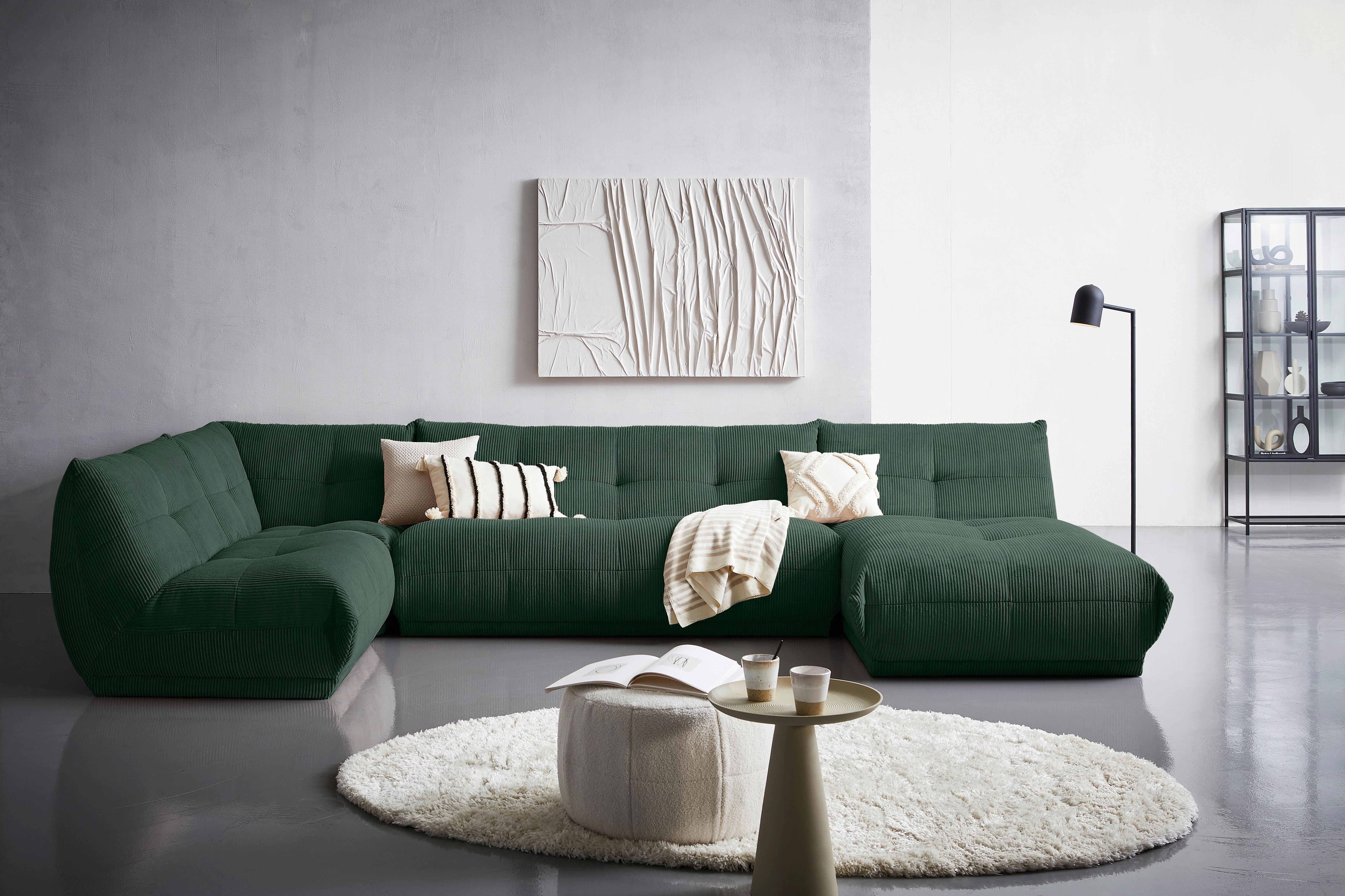 Wohnlandschaft Giselle Dunkelgrün U: 210x390x185 Cm - Dunkelgrün, Trend, Textil (210/390/185cm) - Livetastic
