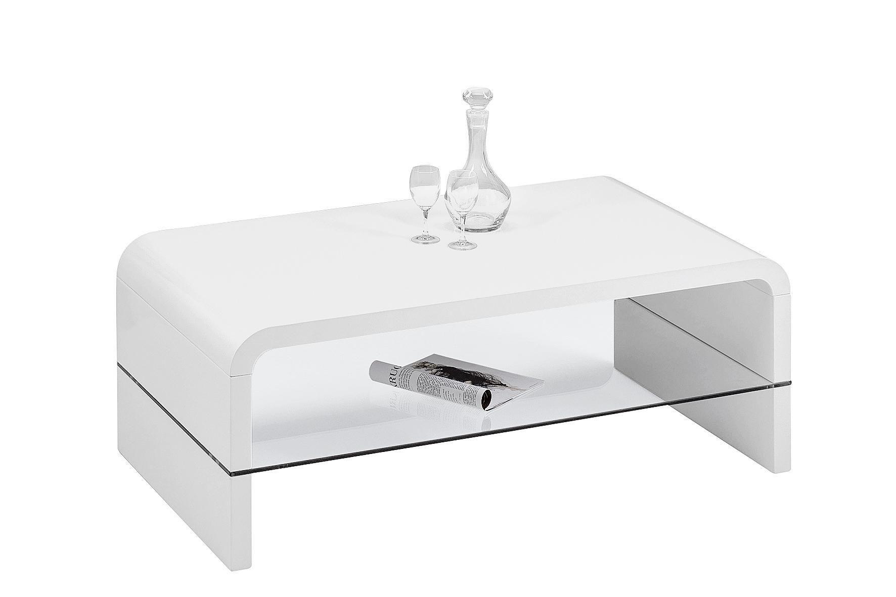 Dohányzóasztal Aruba - Fehér, modern, Faalapú anyag/Üveg (110/40/60cm)