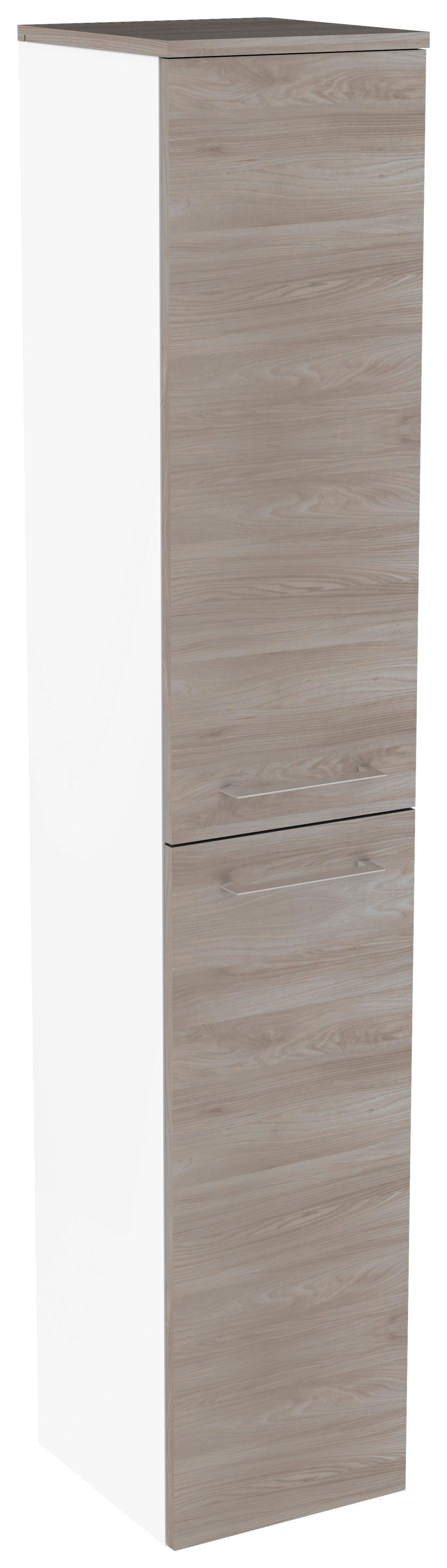 Hochschrank mit Türdämpfer Lima B: 30,5cm, Weiß+esche - Eichefarben/Weiß, MODERN, Glas/Holzwerkstoff (30,5/160,5/32cm) - MID.YOU