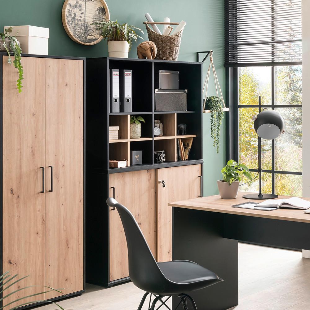 Aktenschrank Aino H650 2t - Schwarz/Eiche Artisan, MODERN, Holzwerkstoff (65,1/163,6/41cm) - MID.YOU