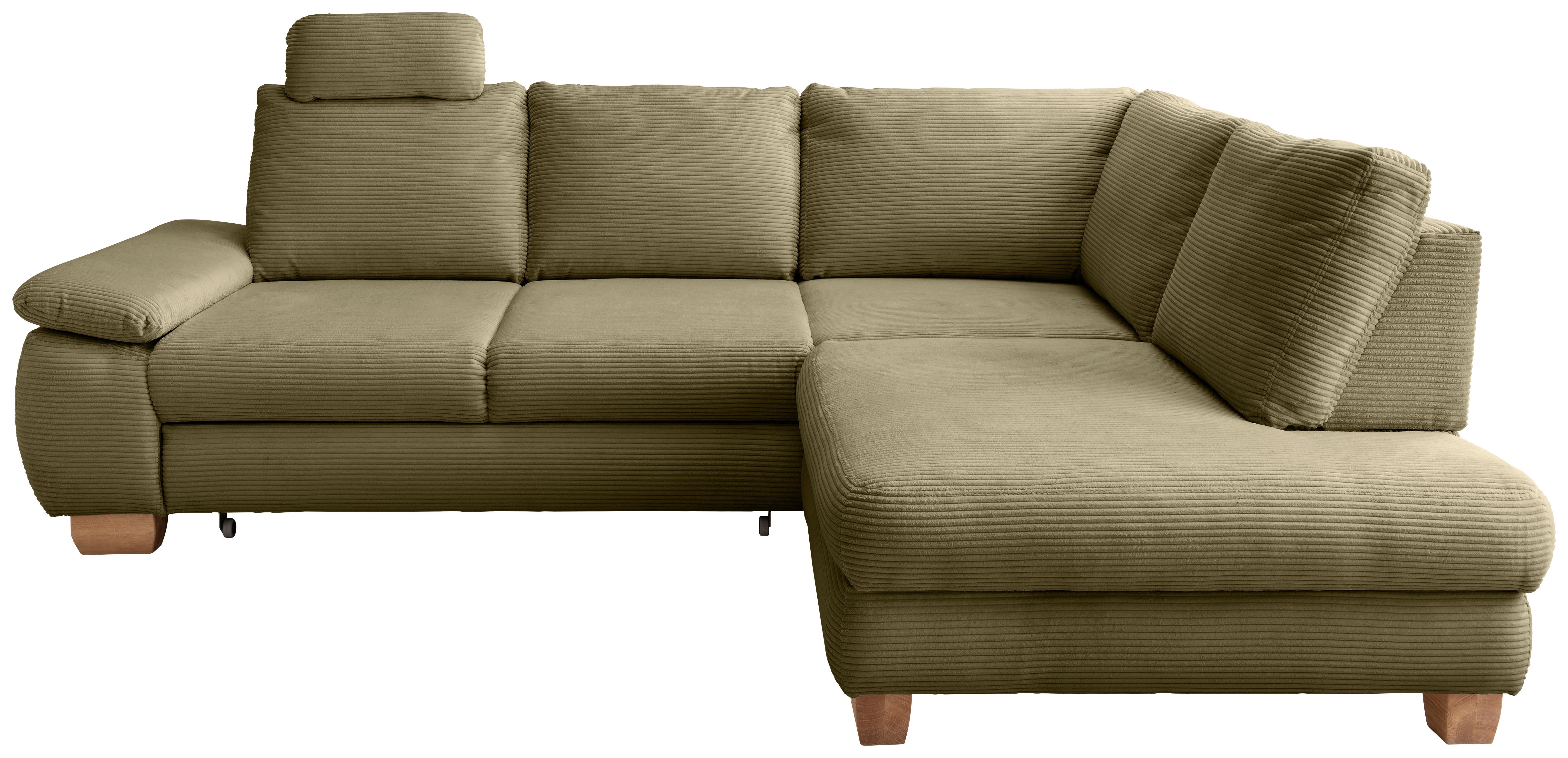 Eckschlafsofa Positano Olivgrün S: 261x206 cm - Wildeiche/Olivgrün, MODERN, Textil (261/206cm) - Livetastic
