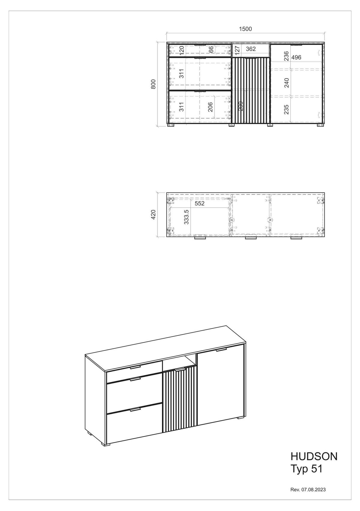 Sideboard Hudson Schwarz/Weiß B: 150 cm - Schwarz/Weiß, Design, Holzwerkstoff (150/80/42cm) - MID.YOU
