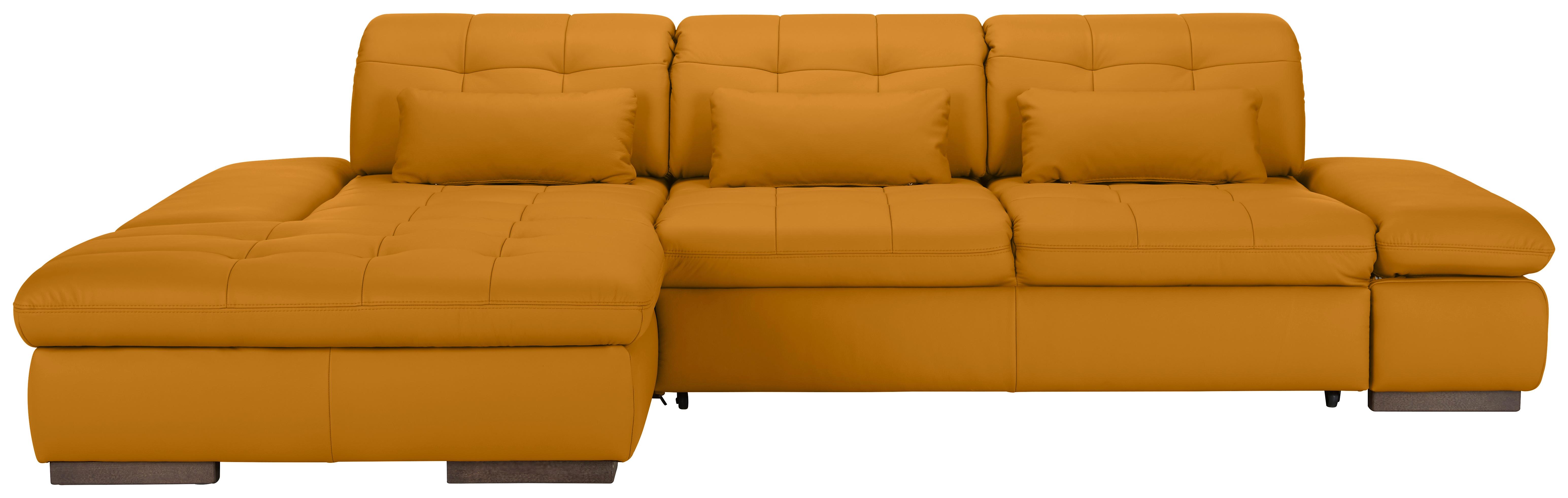 Rohová sedačka SANFINO, ľavá, žltá pravá koža - žltá/chrómová, Konventionell, kov/koža (199/79-96/305cm) - Premium Living