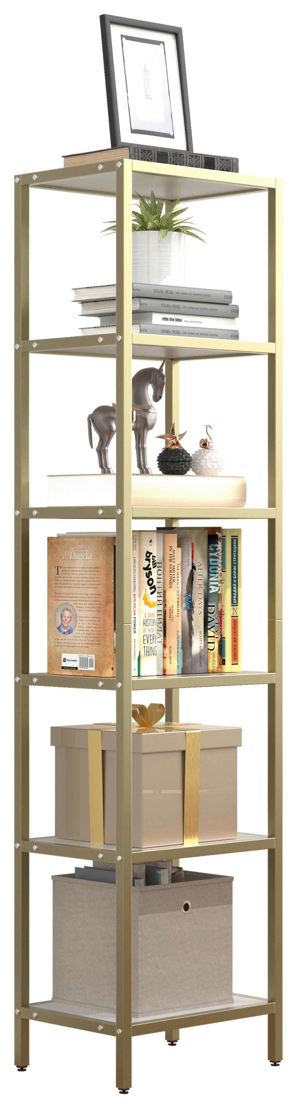 Vitrine Vinali Weiß, Goldfarben B:40cm - Goldfarben/Weiß, Design, Holzwerkstoff/Metall (40/165/30cm) - MID.YOU