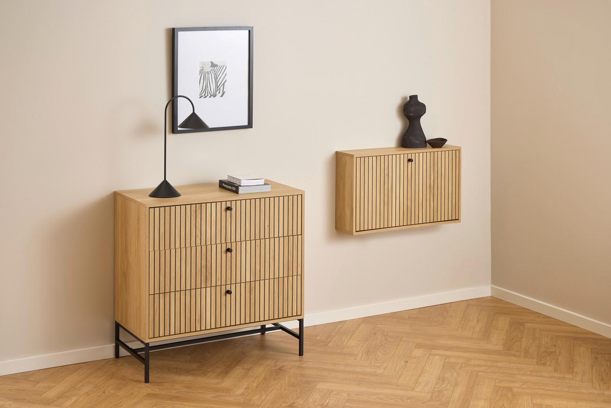 KOMODA ALBANY - černá/barvy dubu, Design, kov/dřevo (80,6/80,4/40cm)