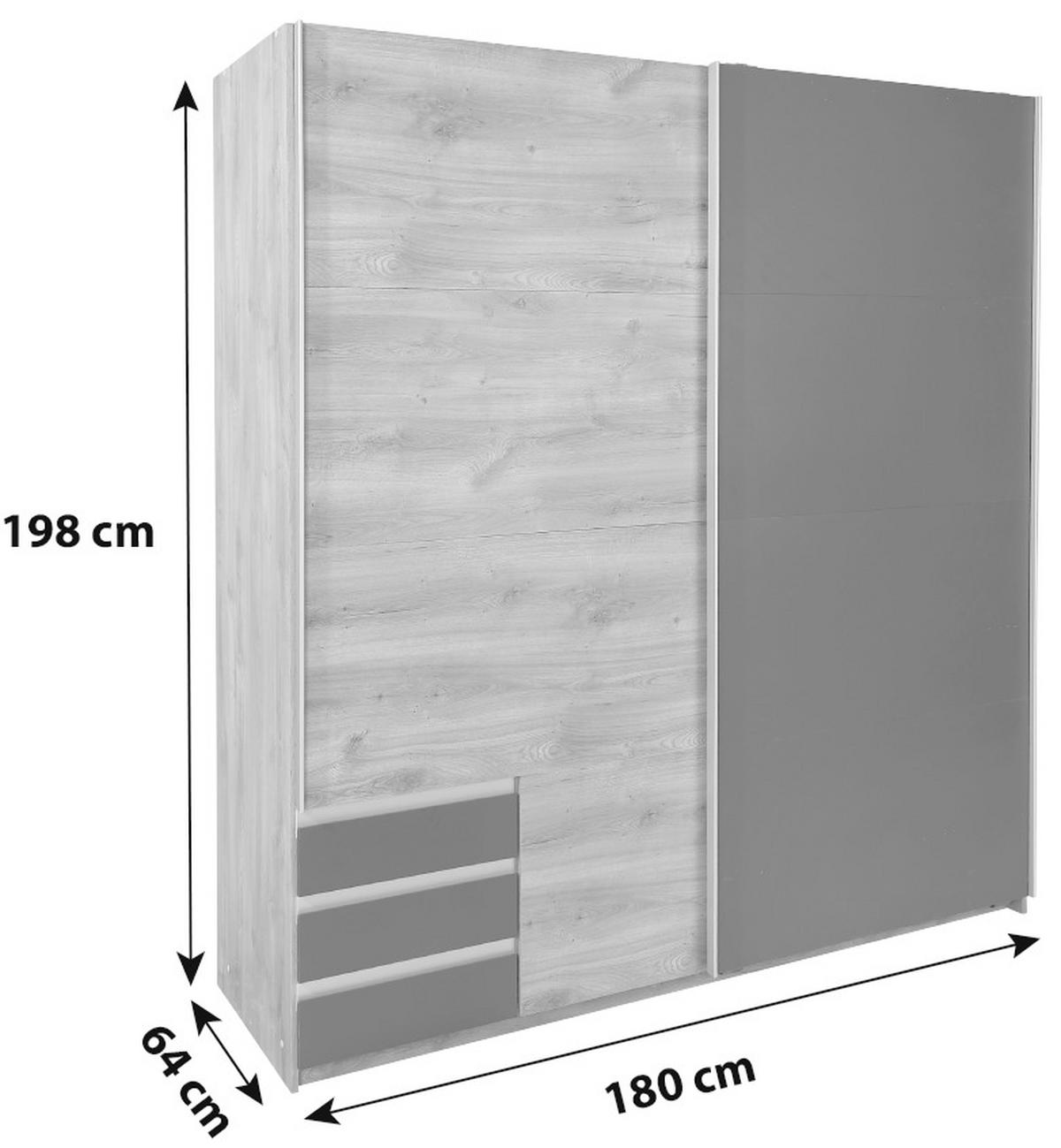 Tolóajtós Szekrény Emden 180/198 Cm - grafitszürke/tölgyfa, Modern, faalapú anyag (180/198/64cm)
