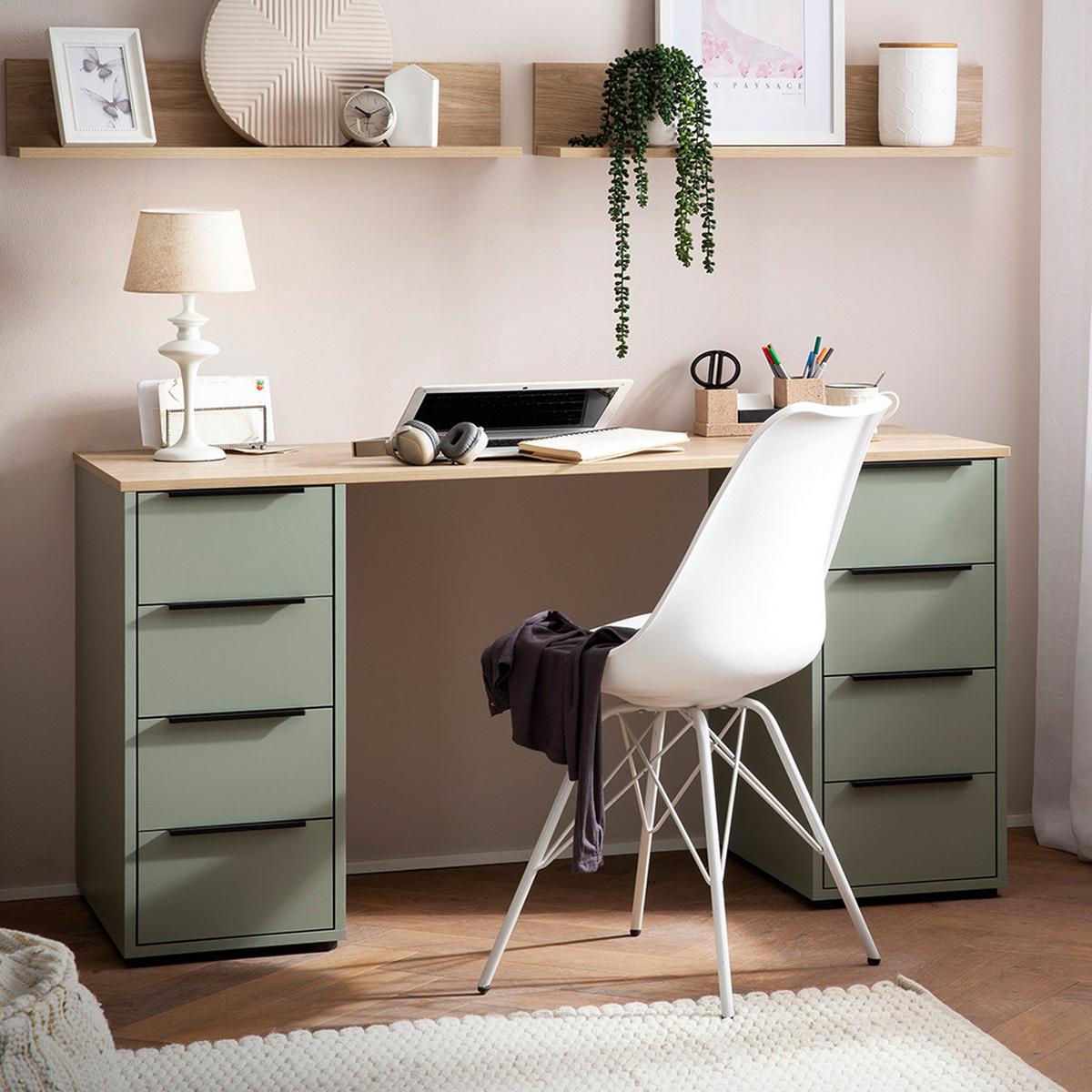 Schreibtisch B 140cm H 73,1 Cm Elma, Olivgrün - Eichefarben/Hellgrün, MODERN, Holzwerkstoff (55,5/140/73,1cm) - MID.YOU