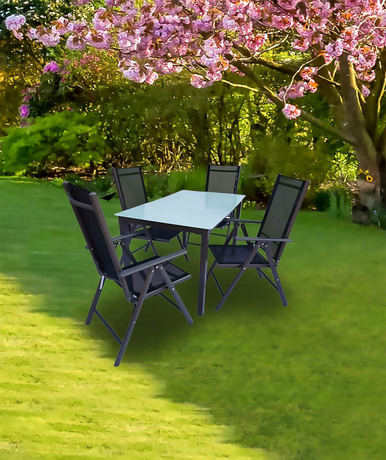 Gartentischgruppe 5-Tlg. Aus Aluminium - Anthrazit, Basics, Glas/Textil - Gardenson