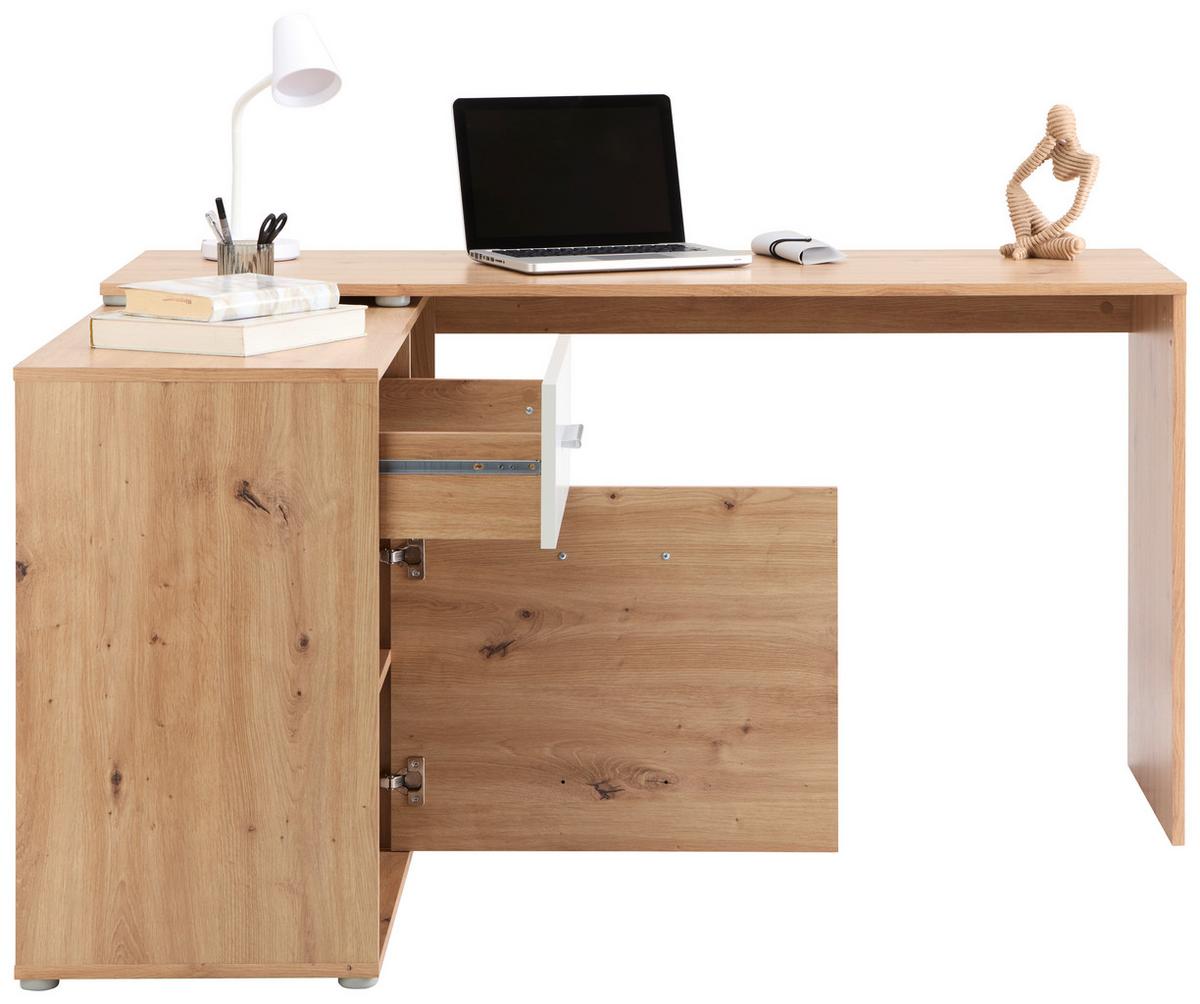 Sarokíróasztal Prag 138 - Artisan tölgy/fehér, Modern, faalapú anyag (138/74/50cm)