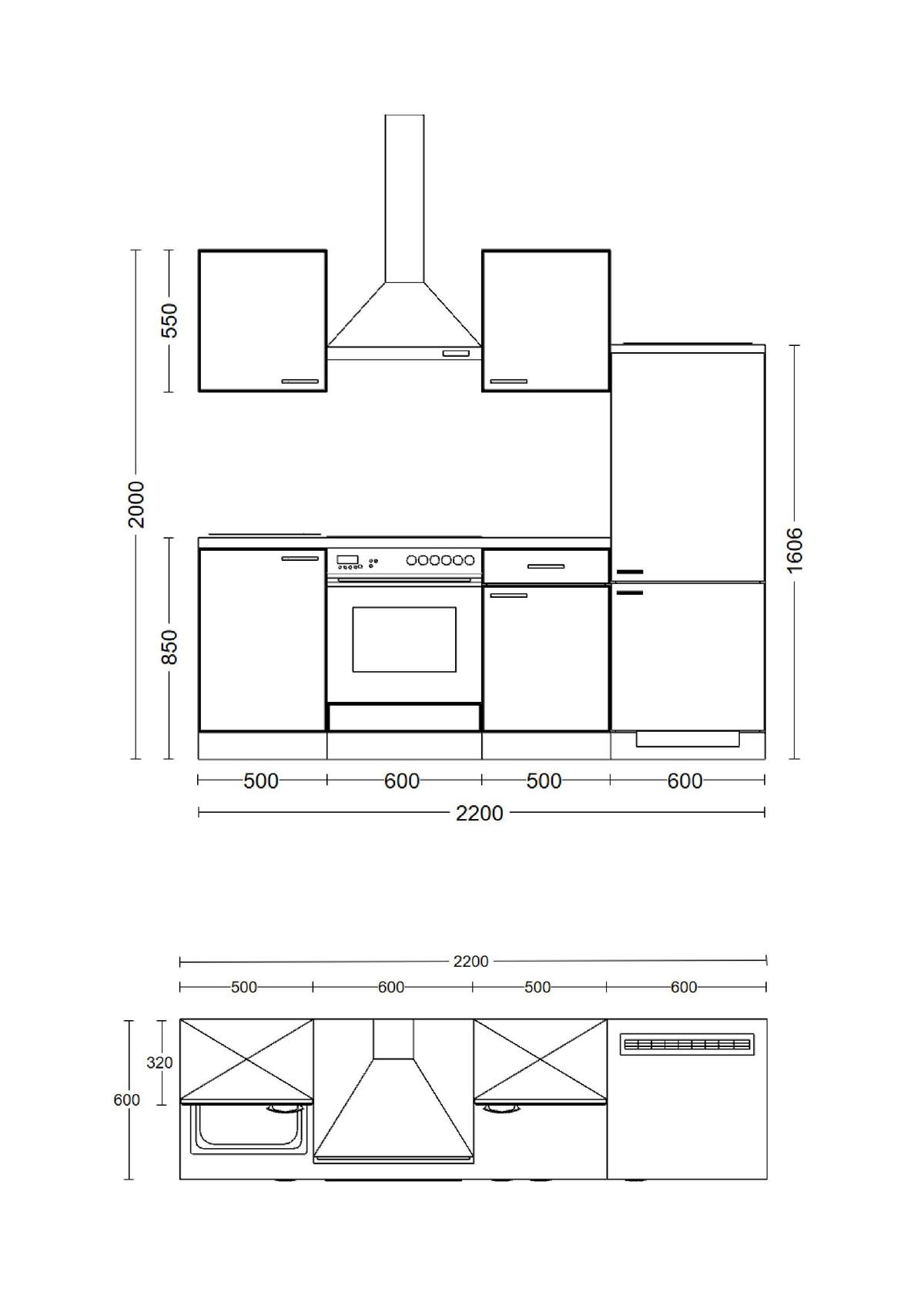 Küchenblock Avila Eiche/Magnolie B: 220 cm - Eichefarben/Magnolie, MODERN, Holzwerkstoff (220cm) - FlexWell