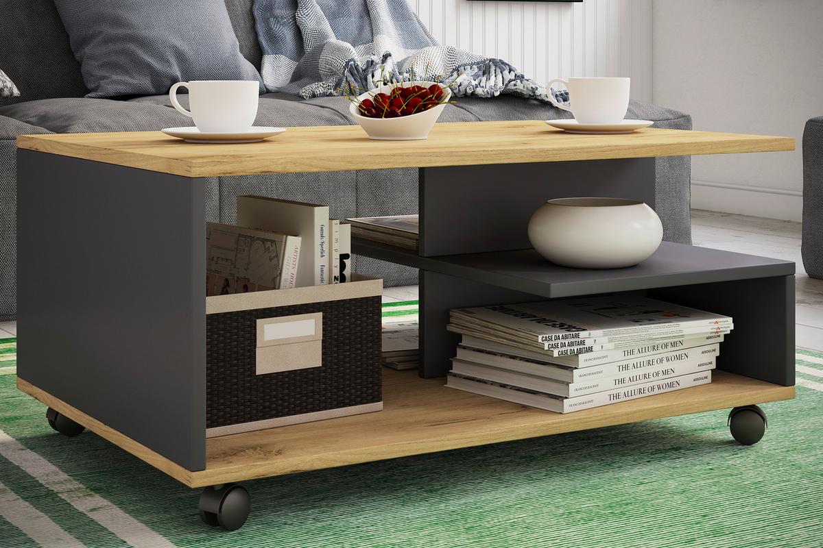 Couchtisch Stango Anthrazit Honigeiche Dekor - Honigeiche/Anthrazit, Design, Holzwerkstoff/Kunststoff (80/50/41cm) - MID.YOU