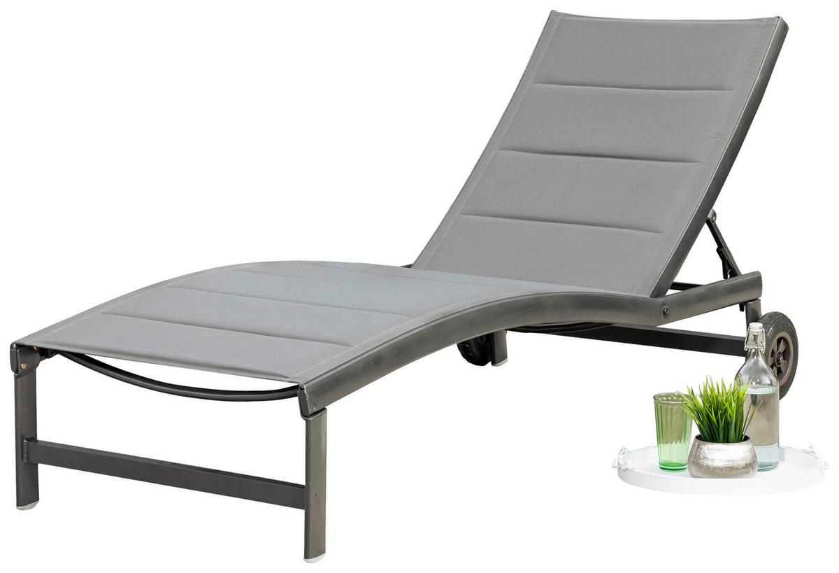 Sonnenliege San Marino Metall/ Textil verstellbar mit Räder - Graphitfarben/Grau, KONVENTIONELL, Textil/Metall (70/37,5/207cm) - Gardenson