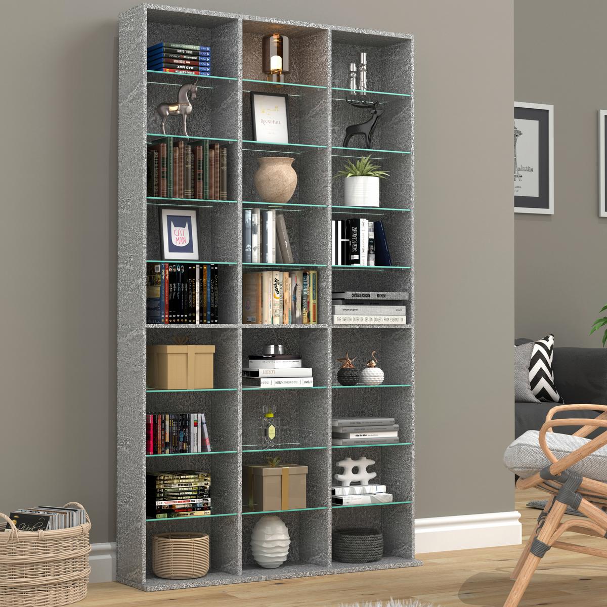 Regal Zilas Grau B: 102 cm - Grau, Design, Glas/Holzwerkstoff (102/181/23cm) - MID.YOU