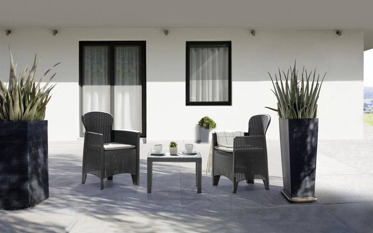 Balkonmöbel Set Akita Kunststoff Mit Kissen - Anthrazit/Grau, MODERN, Kunststoff/Textil - Ondega
