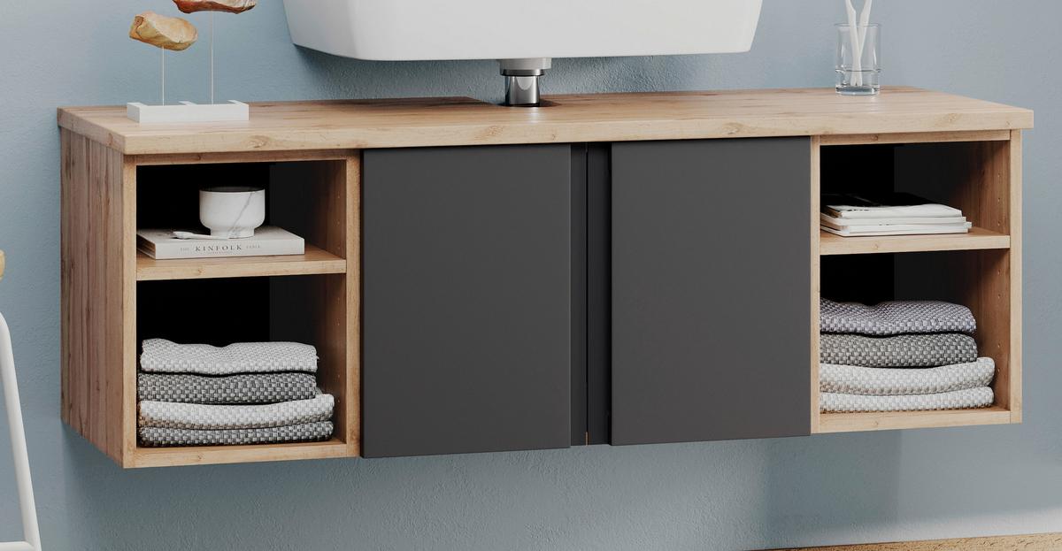 Hängender Waschbecken- Unterschrank Arosa B: 120 Cm - Eiche Wotan/Grau, MODERN, Holzwerkstoff (120/41/47cm) - Held