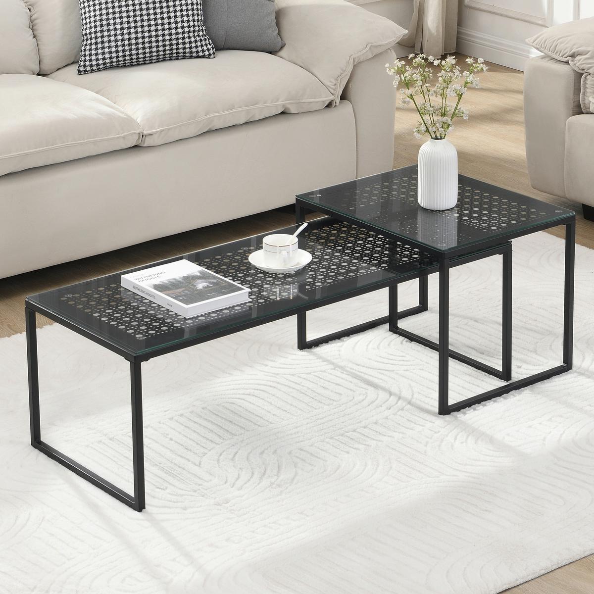 SATZTISCH Schwarz L: 100cm - Schwarz, Design, Glas/Metall (100/40/35cm) - MID.YOU