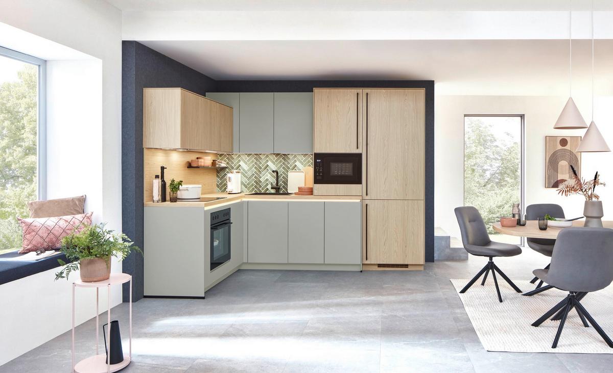 Eckküche Sidney/singapur - Sandfarben/Eichefarben, Basics, Holzwerkstoff (185/288cm) - Vertico