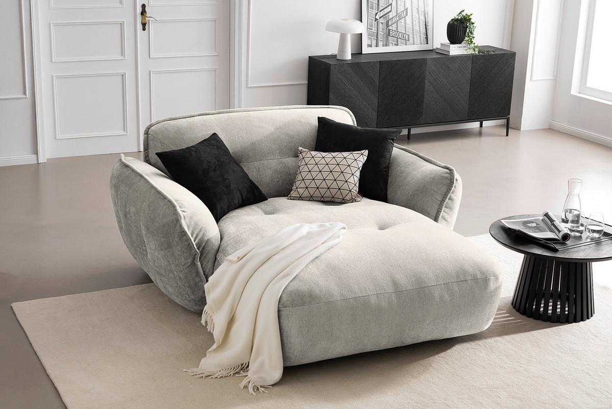 XXL-Sessel Fluffy, Silberfarben B: 182 cm - Silberfarben/Schwarz, MODERN, Textil (182/87/184cm) - Trendmanufaktur