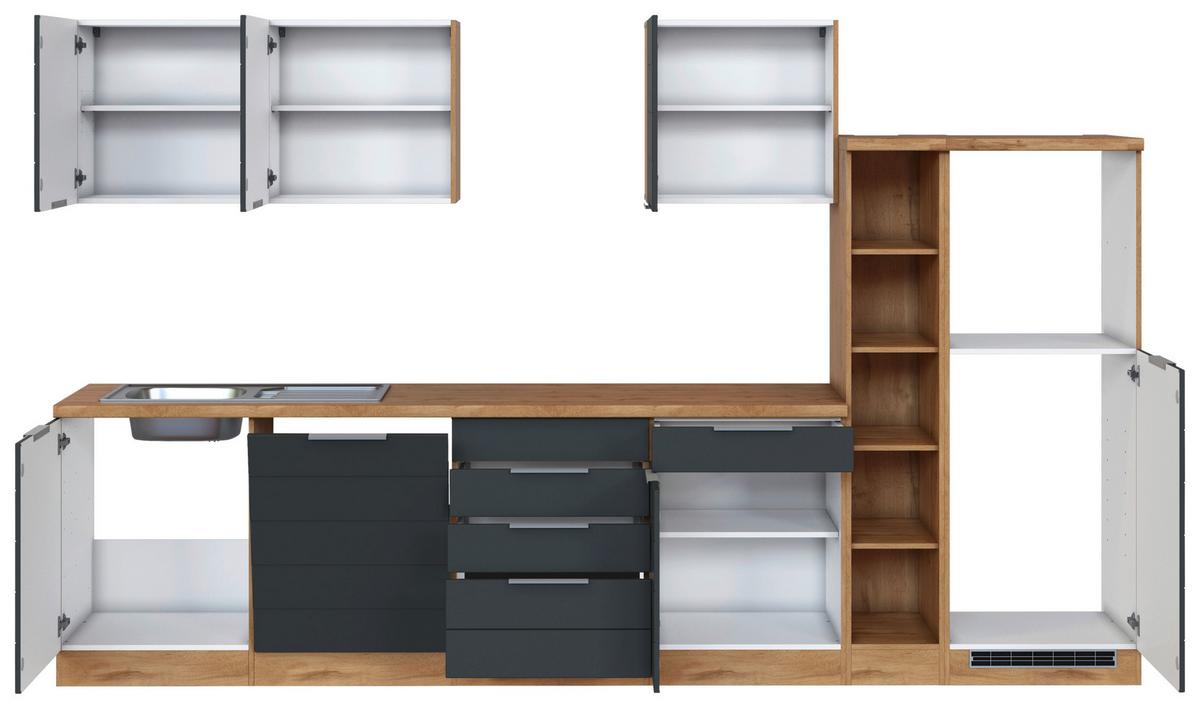 Küchenzeile Florenz ohne Geräte 330 cm Grau/Eichef. - Eiche Wotan/Grau, Design, Holzwerkstoff (330cm) - Held