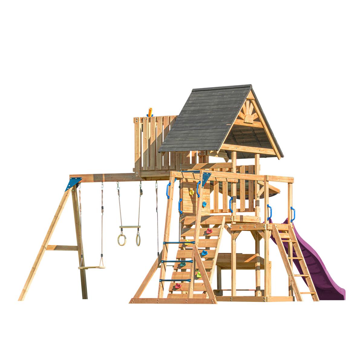 Spielturm mit Rutsche Lila - Anthrazit/Lila, Basics, Holz/Kunststoff (482/500/338cm) - Ambia Garden
