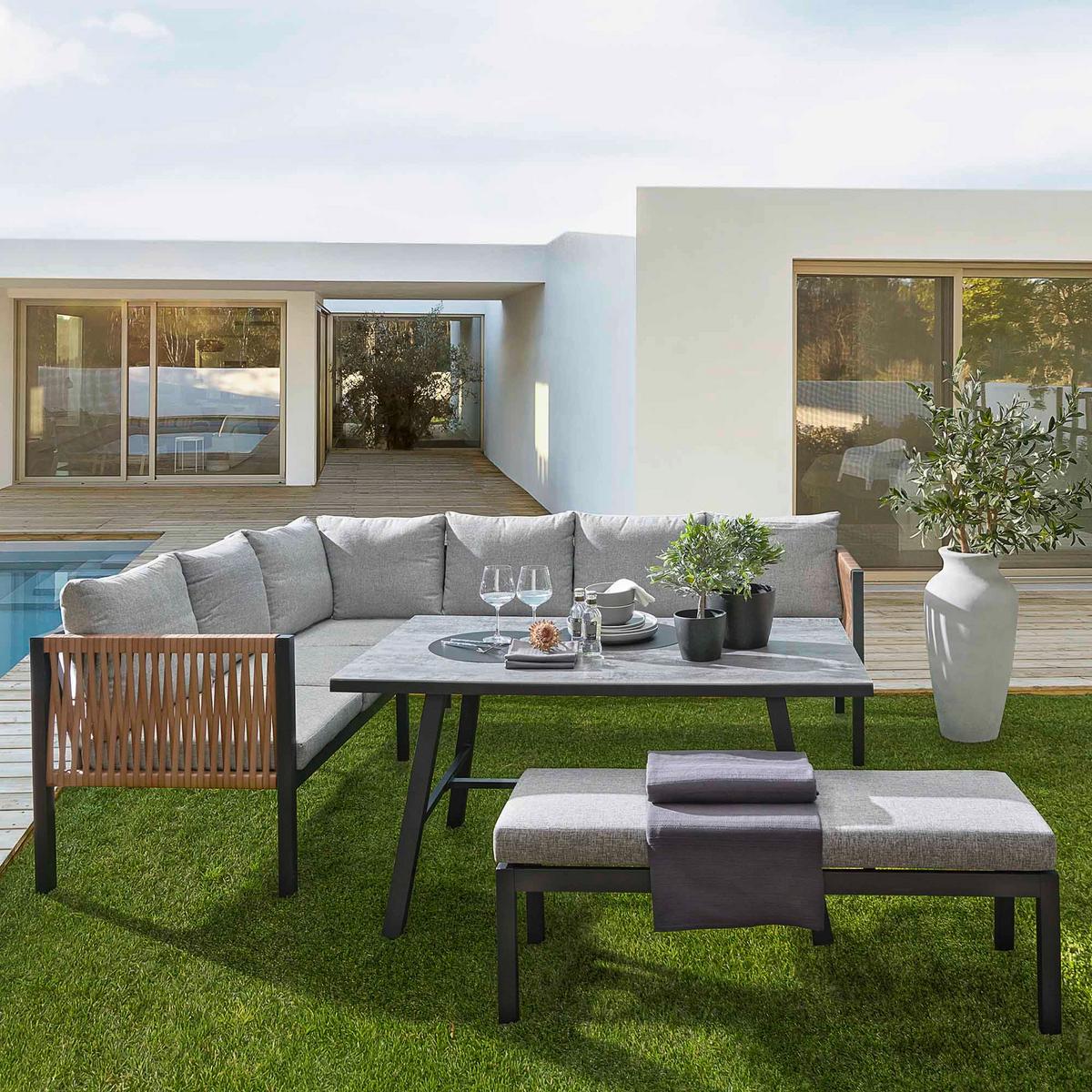 TERASOVÁ SEDACÍ SOUPRAVA LAURENZ - šedá/černá, Moderní, kov/textil (135/81/68cm) - Mömax