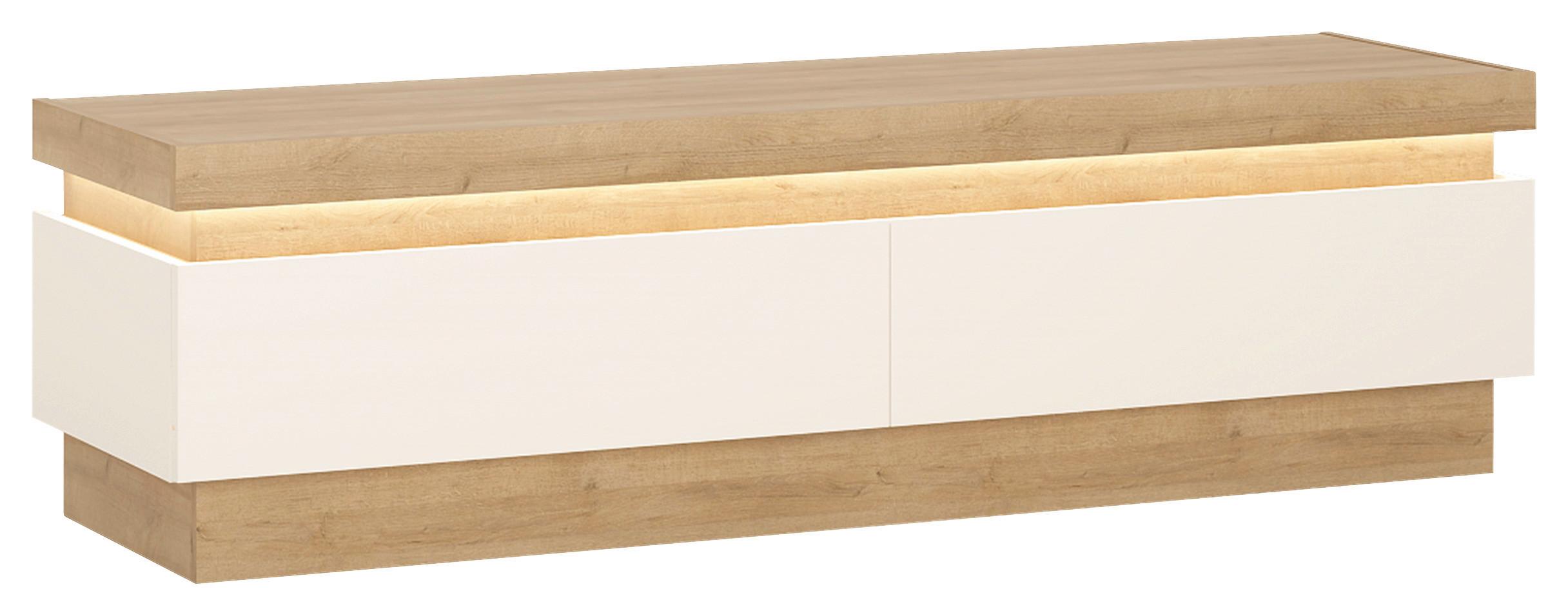 TV-Element Lyon Hell Weiß/Eichefarben B: 146 cm - Weiß Hochglanz/Eichefarben, Trend, Holzwerkstoff (146/42/42cm)