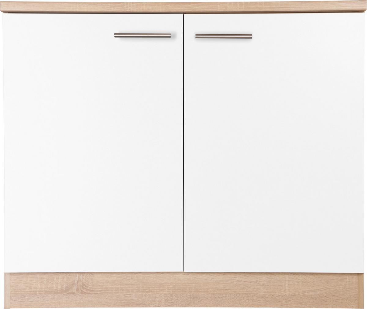 Spülenunterschrank Merle Weiß/Eiche Dekor B:100cm - Eichefarben/Weiß, Basics, Holzwerkstoff (100/84,8/60cm) - Respekta