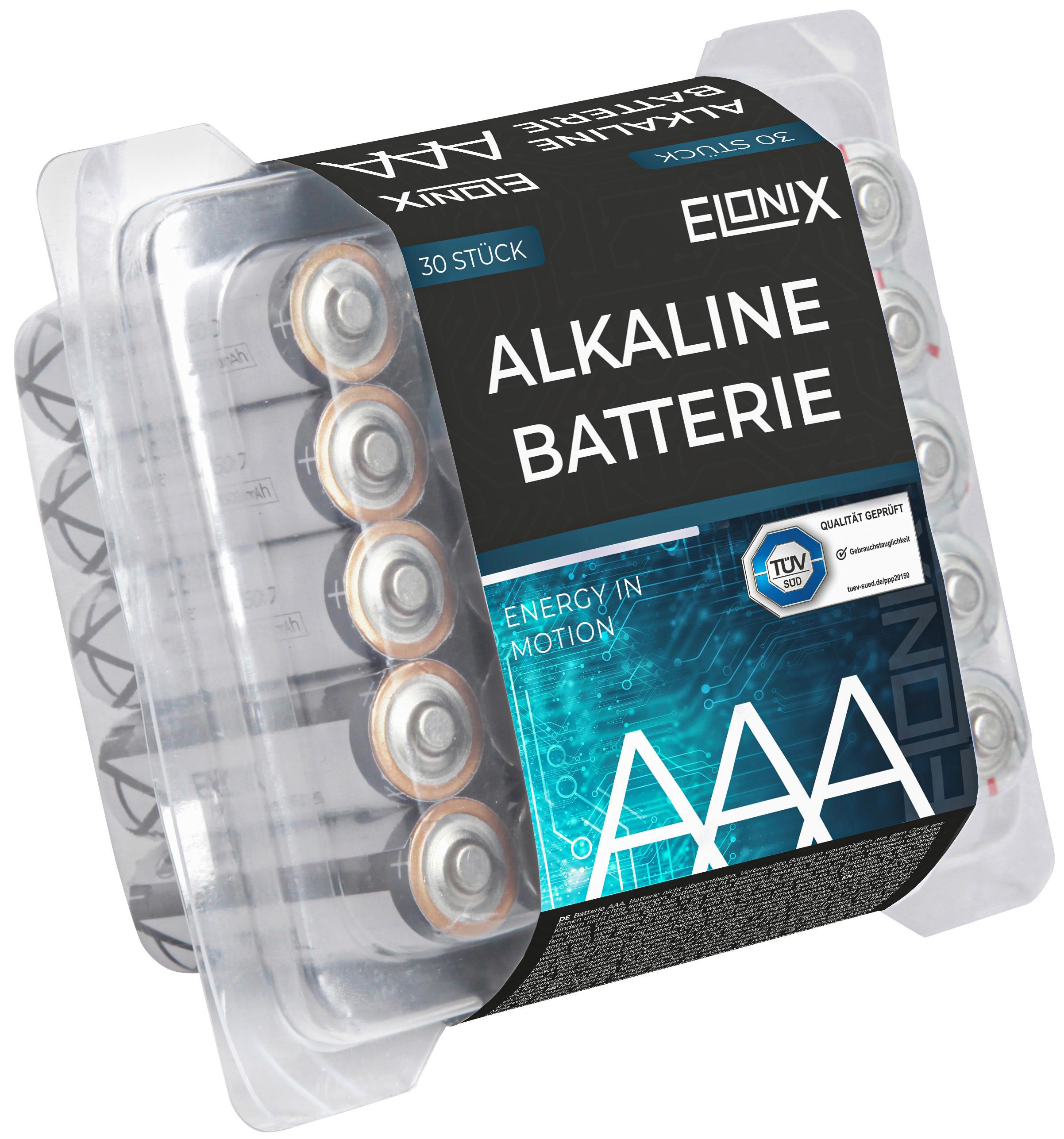 Batterien Alkaline AAA 1,5 V 30 Stk. - Blau/Schwarz, Basics (1/4,3cm) - Elonix