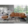 Ecksofa Spring Cognac Chrom, S: 273x250 cm - Chromfarben/Cognac, Design, Leder (273/250cm) - Livetastic
