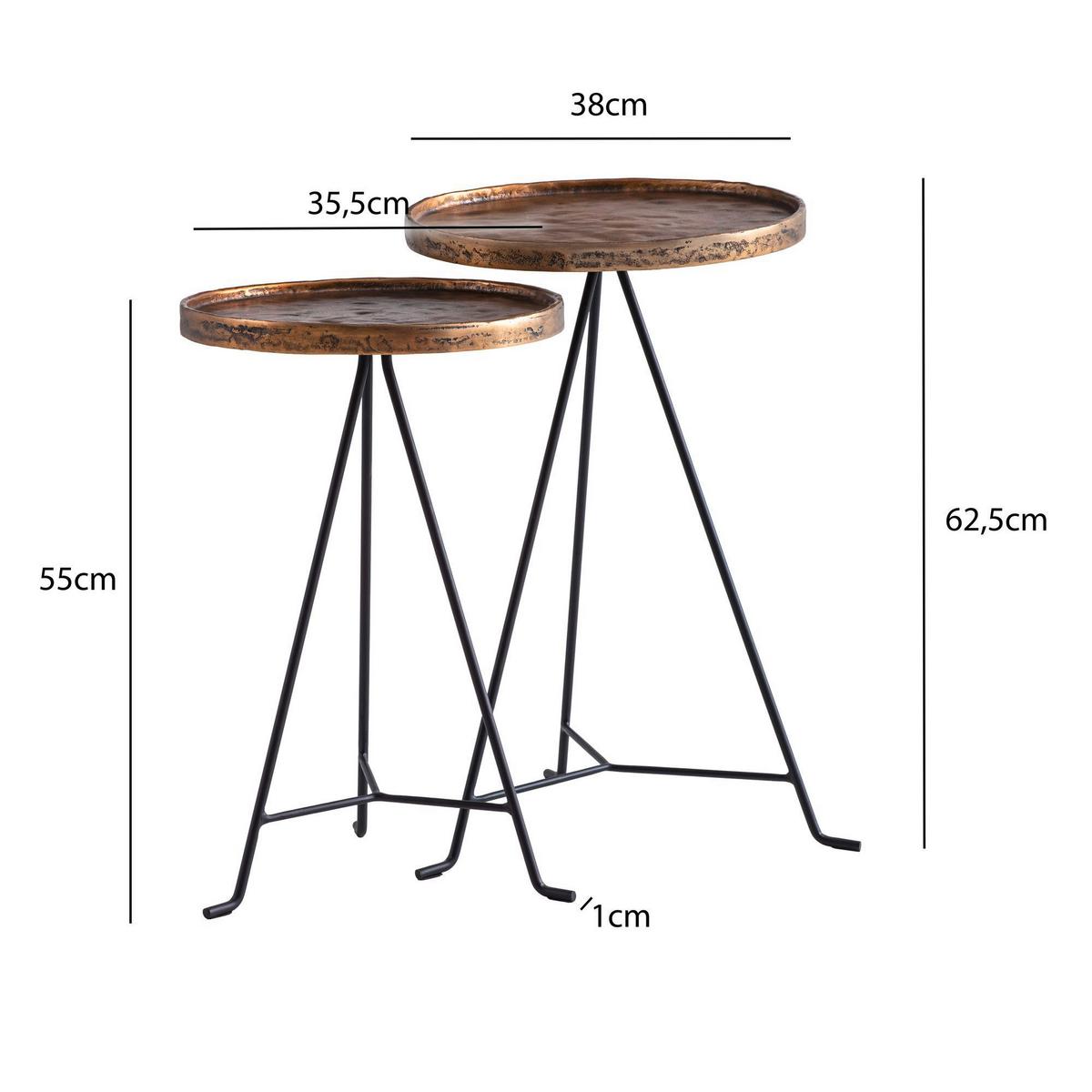 Beistelltischset Goldfarben 2-teilig - Goldfarben/Schwarz, Design, Metall - Livetastic