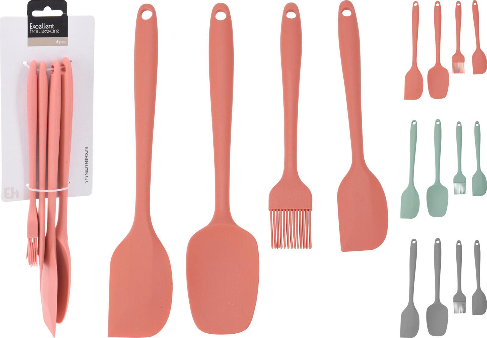 Kuchynské pomôcky KITCHEN TOOLS SET - koralová/sivá, Basics